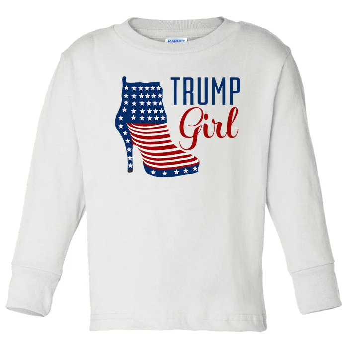 Trump Girl High Heel With Flag Toddler Long Sleeve Shirt