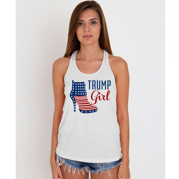 Trump Girl High Heel With Flag Women's Knotted Racerback Tank