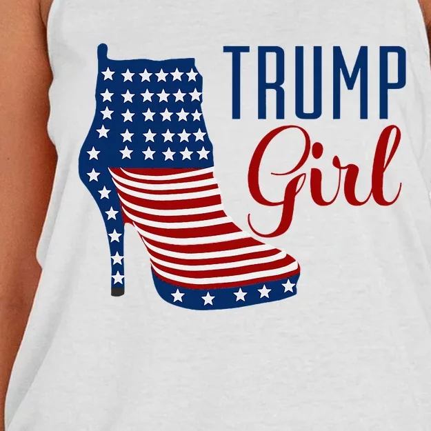 Trump Girl High Heel With Flag Women's Knotted Racerback Tank