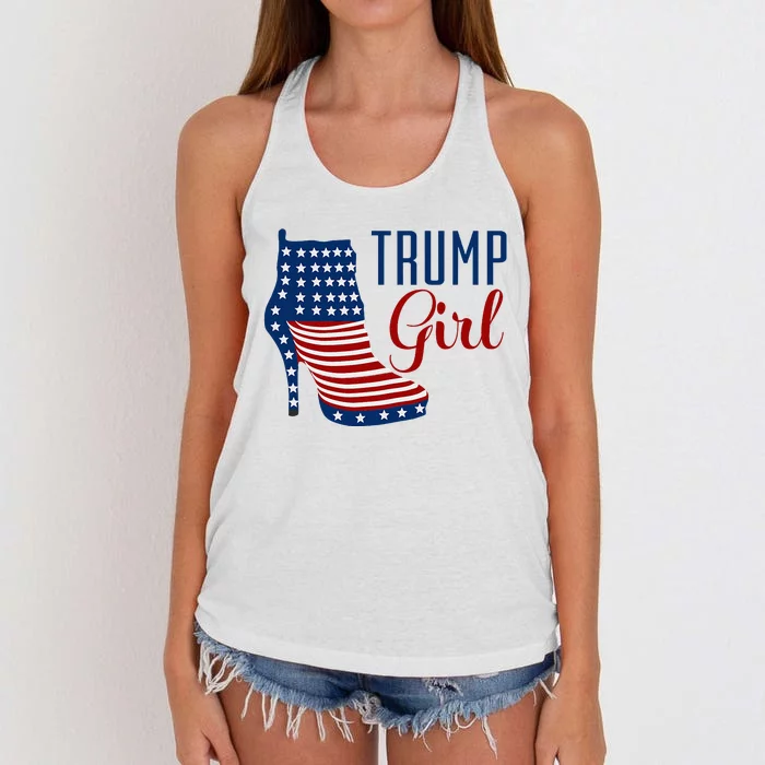 Trump Girl High Heel With Flag Women's Knotted Racerback Tank