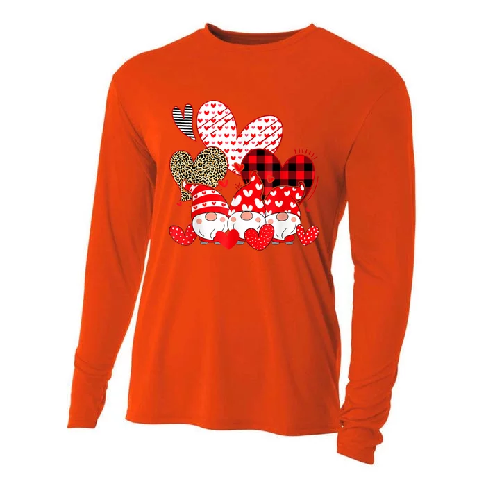 Three Gnomes Holding Hearts Valentines Day Gifts For Her Cooling Performance Long Sleeve Crew