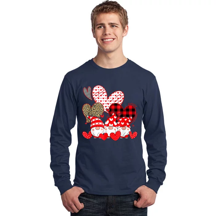 Three Gnomes Holding Hearts Valentines Day Gifts For Her Tall Long Sleeve T-Shirt