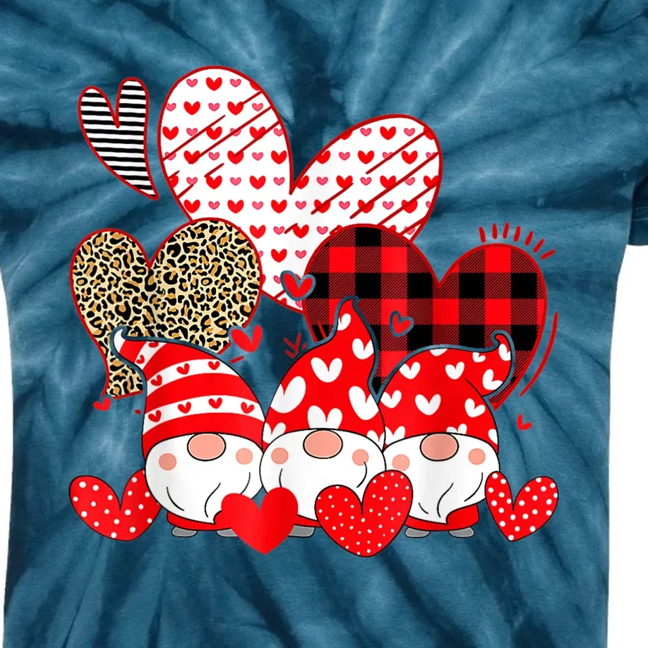 Three Gnomes Holding Hearts Valentines Day Gifts For Her Kids Tie-Dye T-Shirt