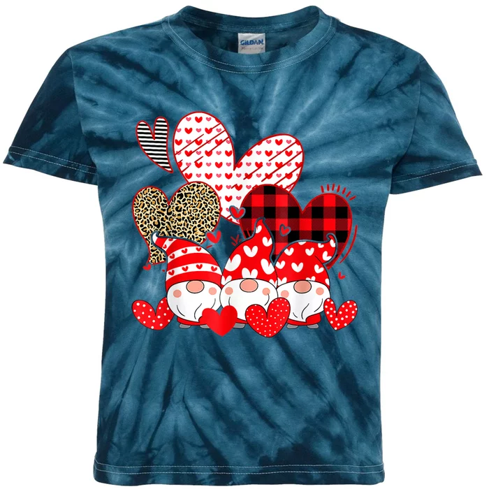 Three Gnomes Holding Hearts Valentines Day Gifts For Her Kids Tie-Dye T-Shirt