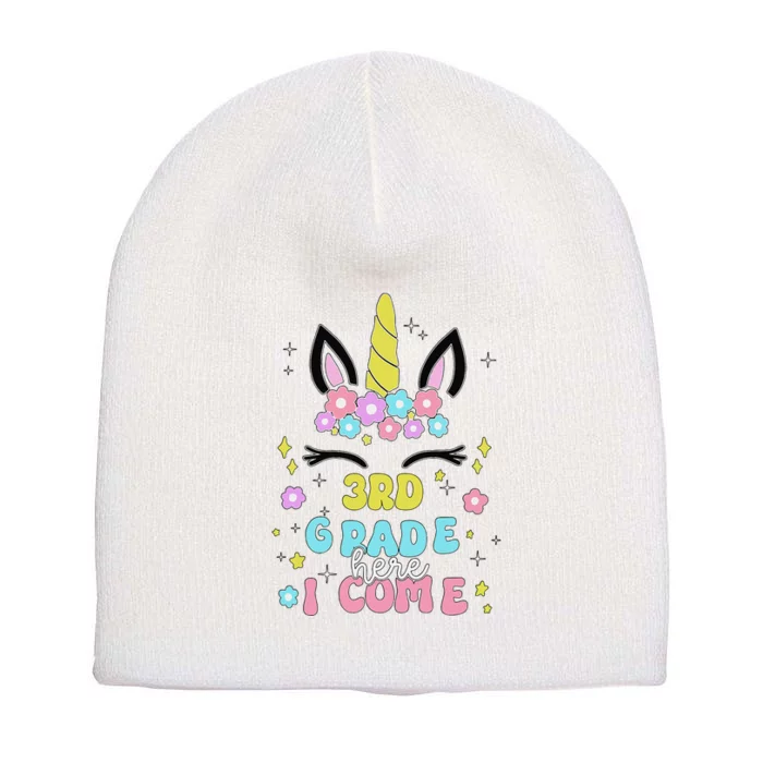 Third Grade Here I Come Unicorn Back To School Short Acrylic Beanie