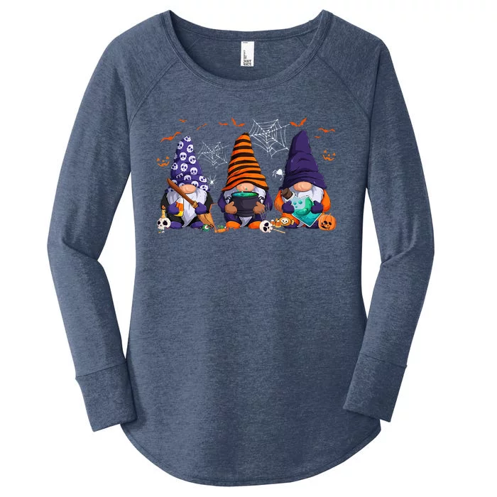 Three Gnomes Happy Halloween Fall Candy Corn Pumpkin Women's Perfect Tri Tunic Long Sleeve Shirt