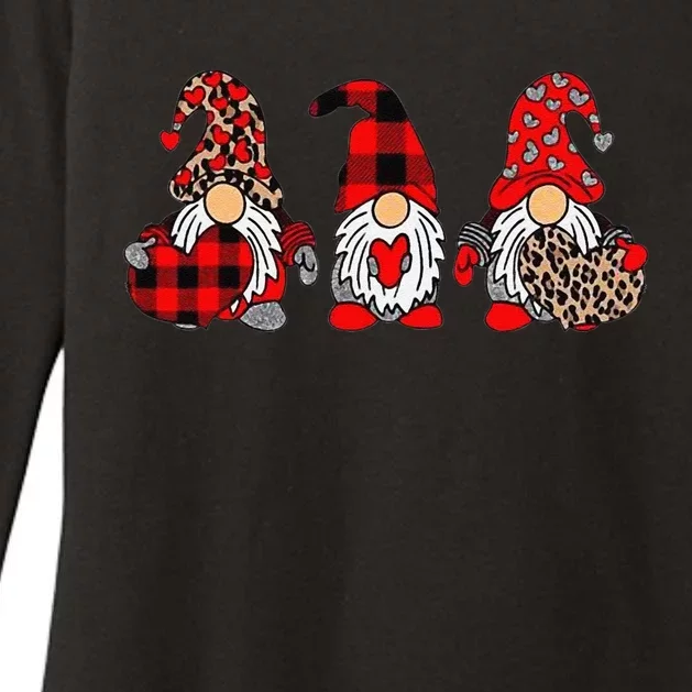 Three Gnomes Holding Heart Leopard Happy Valentine's Day Cute Womens CVC Long Sleeve Shirt