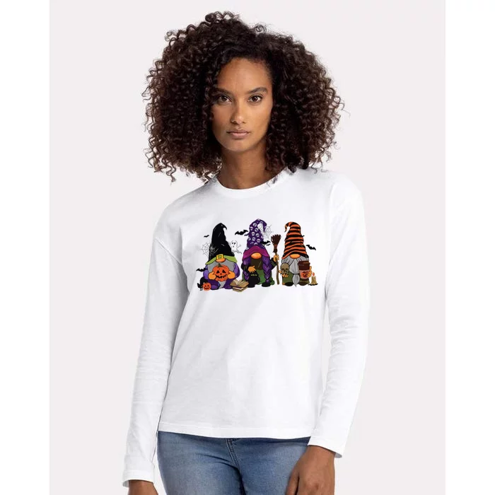 Three Gnomes Happy Halloween Fall Candy Corn Pumpkin Womens Cotton Relaxed Long Sleeve T-Shirt