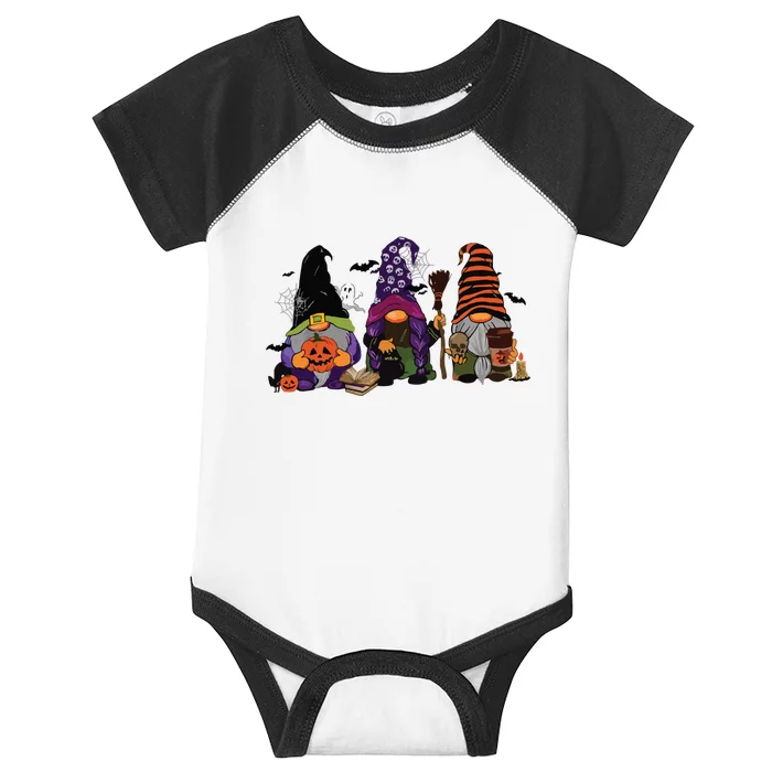 Three Gnomes Happy Halloween Fall Candy Corn Pumpkin Infant Baby Jersey Bodysuit