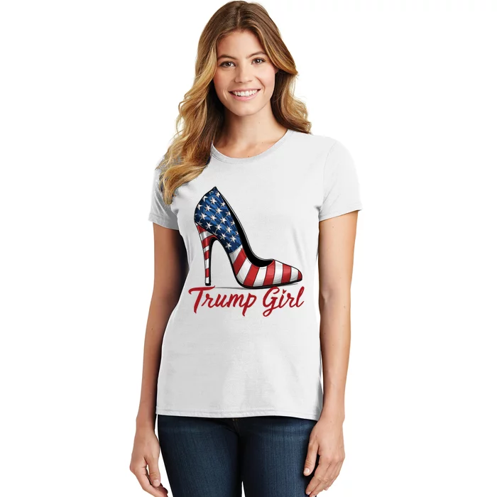 Trump Girl High Heel Stilettos American Flag Trump 2024 Women's T-Shirt