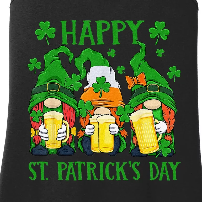 Three Gnomes Holding Beer Glasses Fun Happy St Patricks Day Ladies Essential Tank