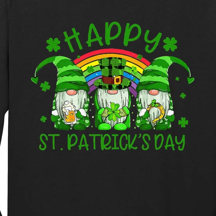 Three Gnomes Holding Shamrock Green Rainbow St Patrick's Day Tall Long Sleeve T-Shirt