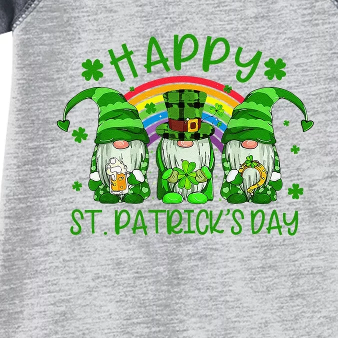 Three Gnomes Holding Shamrock Green Rainbow St Patrick's Day Infant Baby Jersey Bodysuit