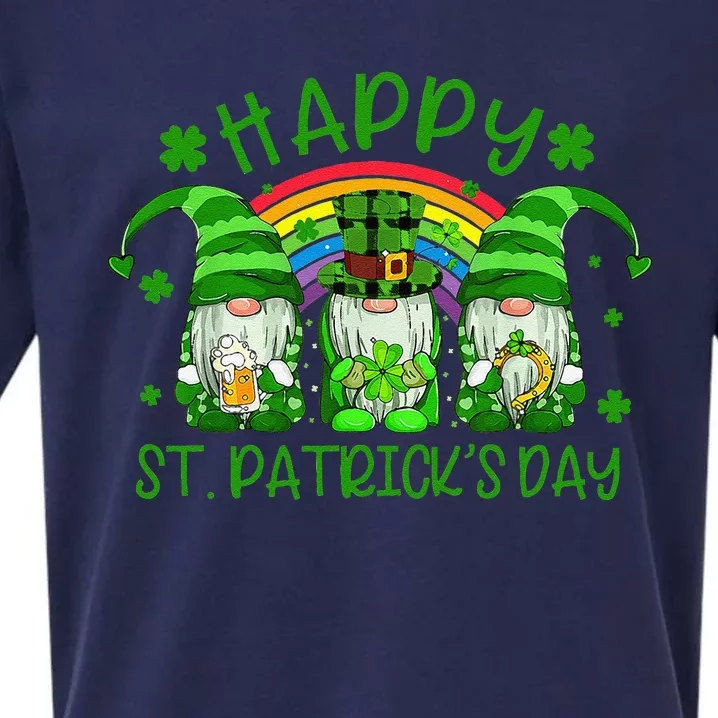 Three Gnomes Holding Shamrock Green Rainbow St Patrick's Day Sueded Cloud Jersey T-Shirt