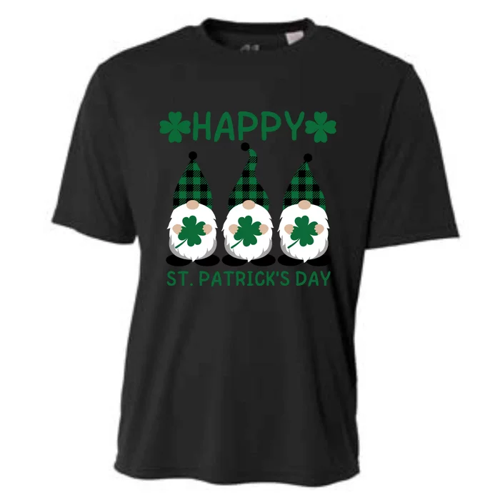 Three Gnomes Holding Shamrock Leopard Plaid St Patrick's Day Cooling Performance Crew T-Shirt