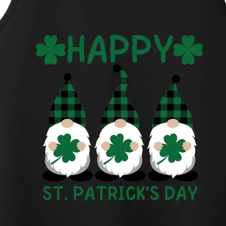 Three Gnomes Holding Shamrock Leopard Plaid St Patrick's Day Performance Tank