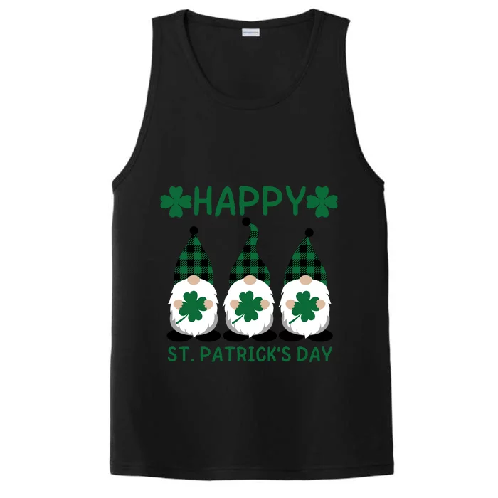 Three Gnomes Holding Shamrock Leopard Plaid St Patrick's Day Performance Tank