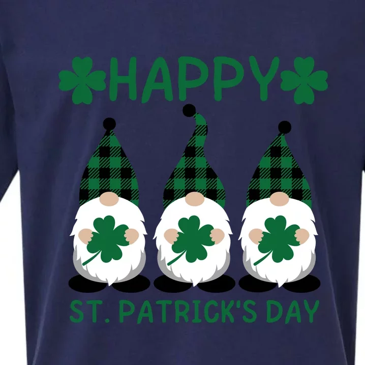 Three Gnomes Holding Shamrock Leopard Plaid St Patrick's Day Sueded Cloud Jersey T-Shirt