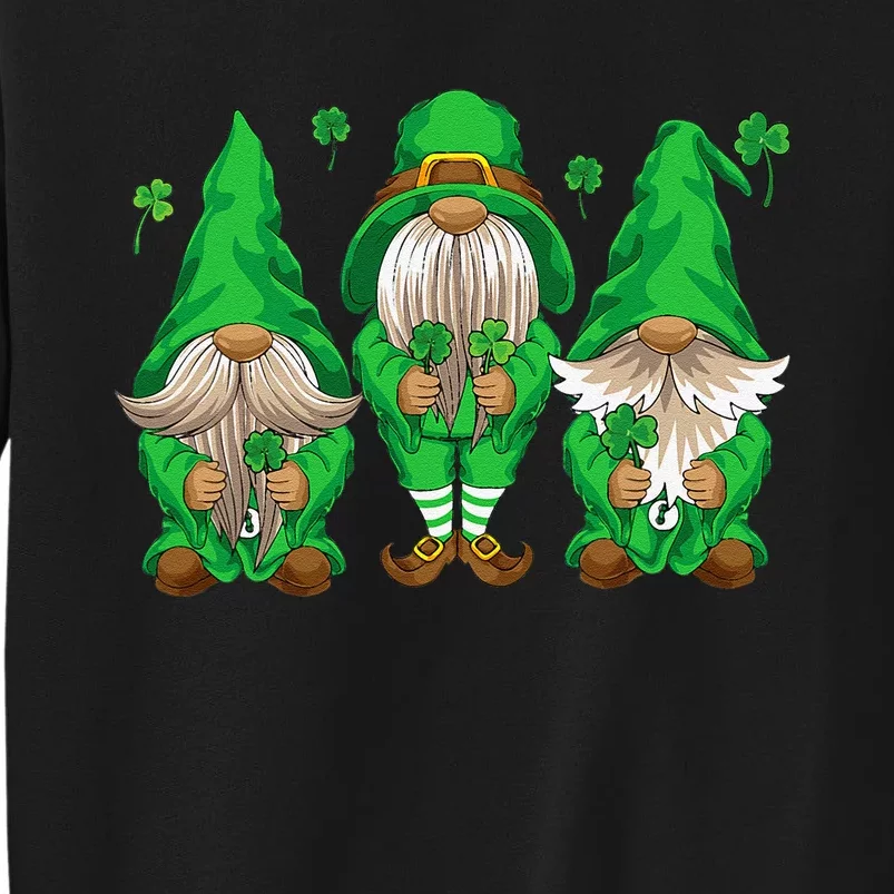 Three Gnomes Holding Shamrock Leopard Plaid St Patrick's Day Sweatshirt