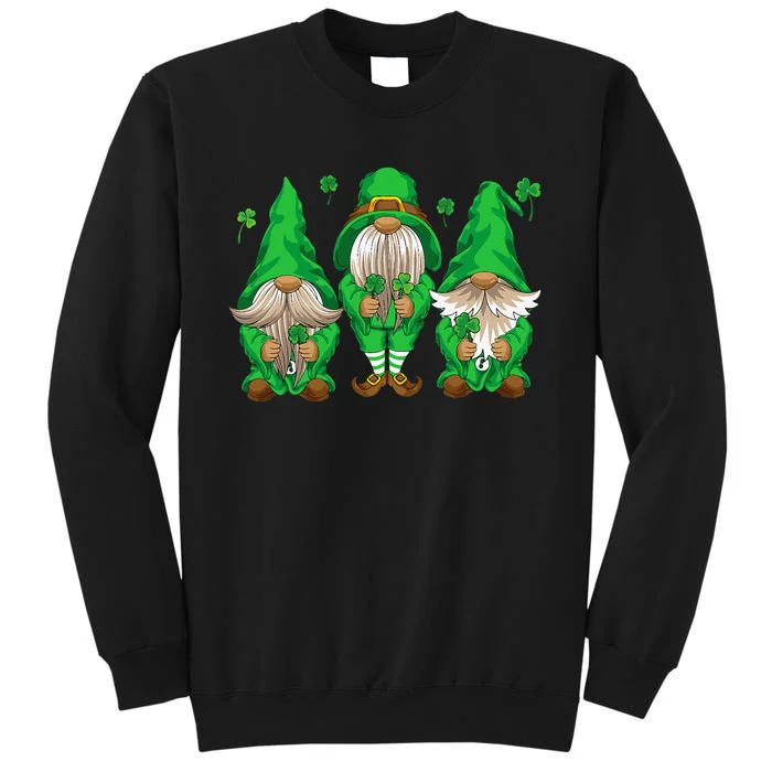 Three Gnomes Holding Shamrock Leopard Plaid St Patrick's Day Sweatshirt