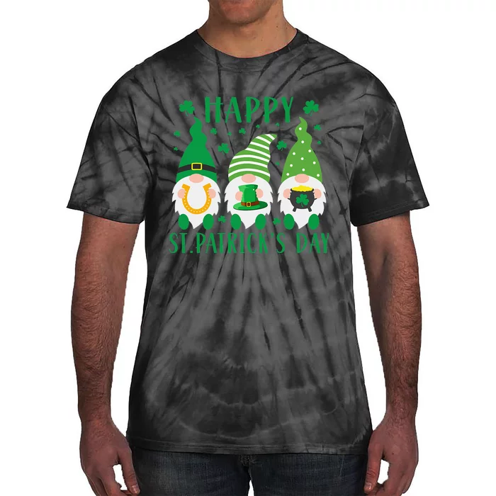 Three Gnomes Holding Shamrock St Patrick's Day Tie-Dye T-Shirt