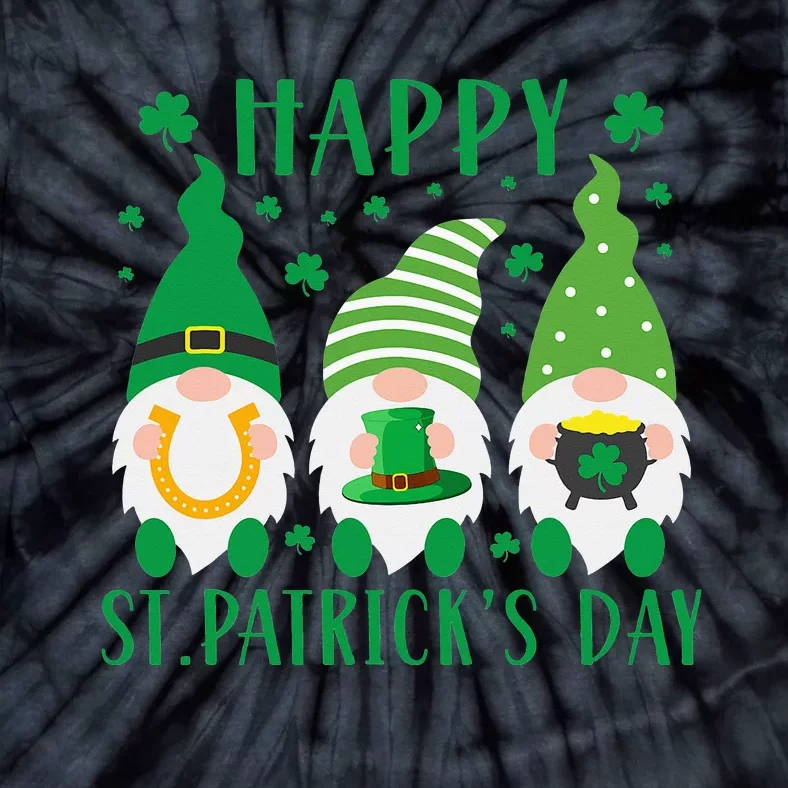 Three Gnomes Holding Shamrock St Patrick's Day Tie-Dye T-Shirt