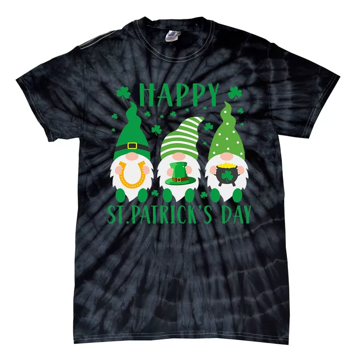 Three Gnomes Holding Shamrock St Patrick's Day Tie-Dye T-Shirt