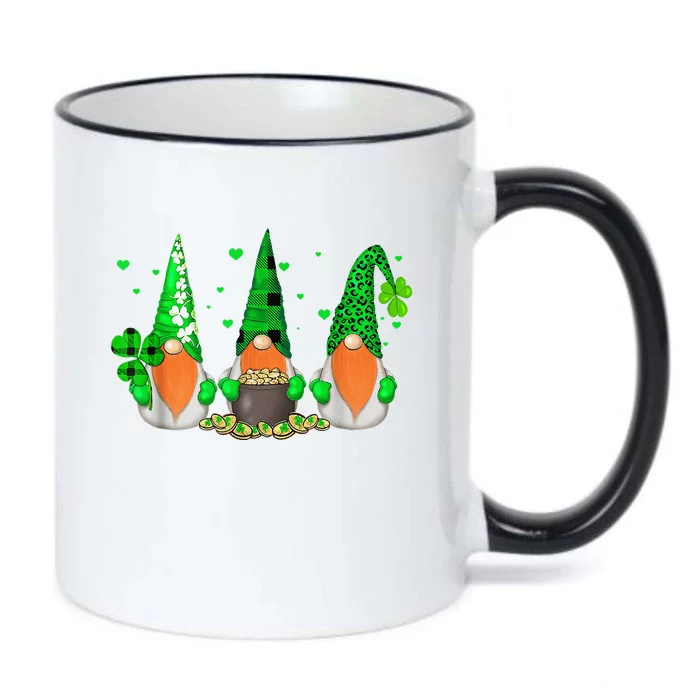 Three Gnomes Holding Shamrock Leopard Plaid St Patrick's Day Black Color Changing Mug