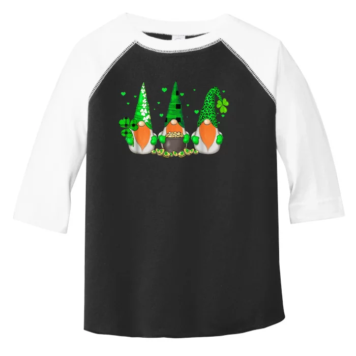 Three Gnomes Holding Shamrock Leopard Plaid St Patrick's Day Toddler Fine Jersey T-Shirt