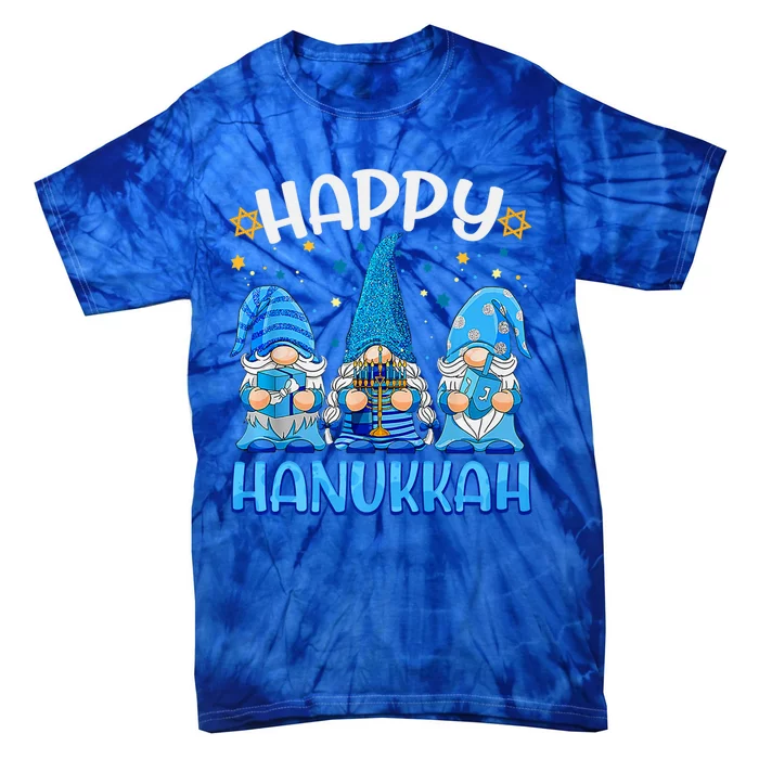 Three Gnomes Happy Hannukah Funny Christmas Holidays Tie-Dye T-Shirt