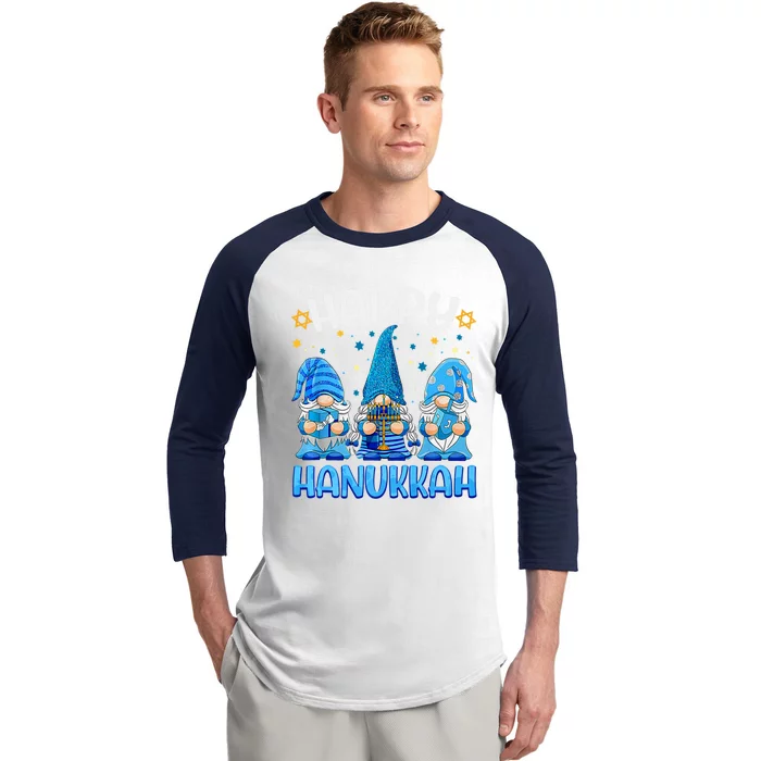 Three Gnomes Happy Hannukah Funny Christmas Holidays Baseball Sleeve Shirt