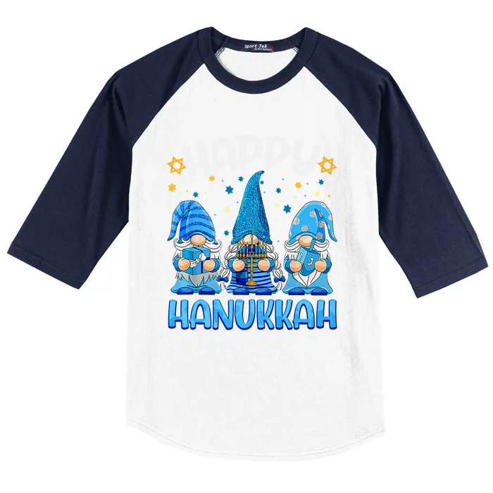 Three Gnomes Happy Hannukah Funny Christmas Holidays Baseball Sleeve Shirt