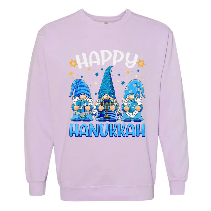 Three Gnomes Happy Hannukah Funny Christmas Holidays Garment-Dyed Sweatshirt