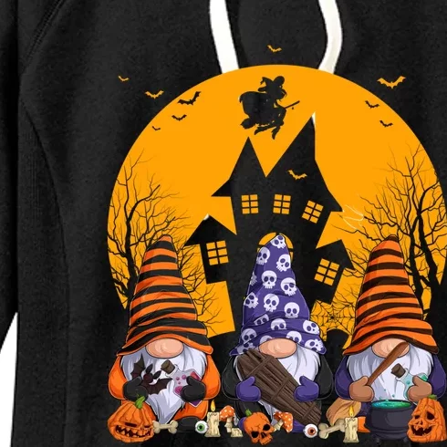 Three Gnomes Happy Halloween Fall Party Spooky Gnomes Great Gift Women's Fleece Hoodie