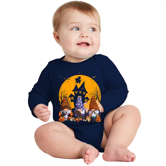 Three Gnomes Happy Halloween Fall Party Spooky Gnomes Great Gift Baby Long Sleeve Bodysuit