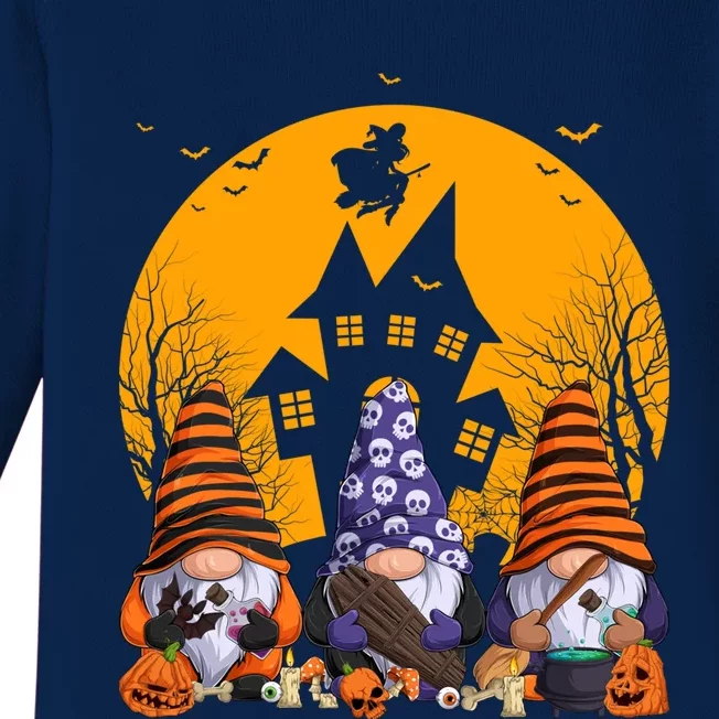 Three Gnomes Happy Halloween Fall Party Spooky Gnomes Great Gift Baby Long Sleeve Bodysuit