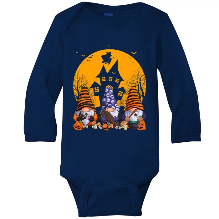 Three Gnomes Happy Halloween Fall Party Spooky Gnomes Great Gift Baby Long Sleeve Bodysuit