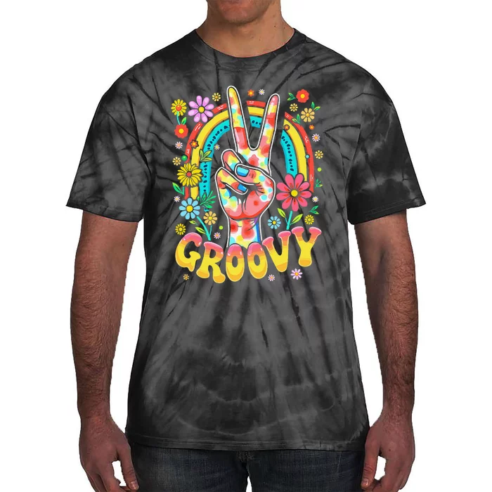 Tiedye Groovy Hippie Peace Sign 60s Party & 70s Disco Tie-Dye T-Shirt