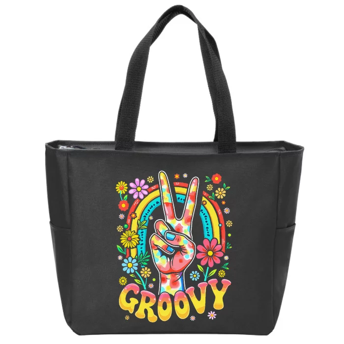 Tiedye Groovy Hippie Peace Sign 60s Party & 70s Disco Zip Tote Bag