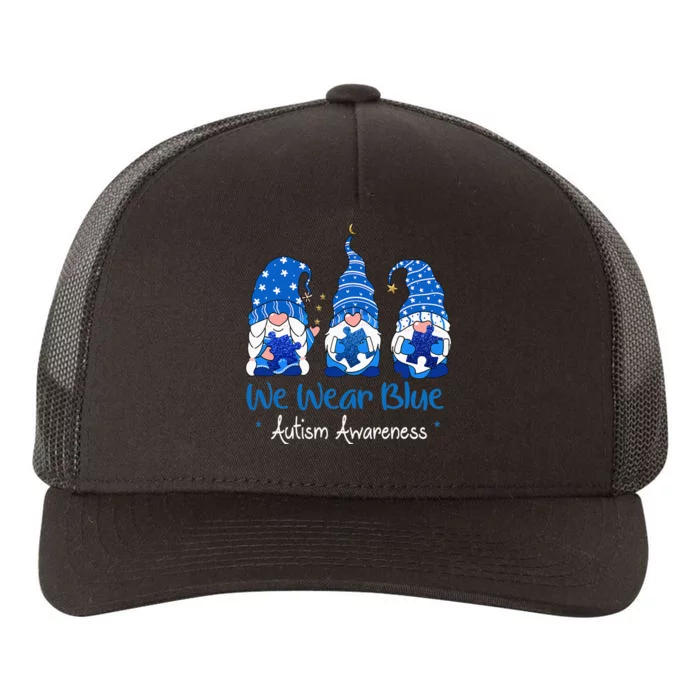 Three Gnomes Holding Blue Puzzle Autism Awareness Yupoong Adult 5-Panel Trucker Hat