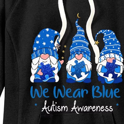 Three Gnomes Holding Blue Puzzle Autism Awareness Women's Fleece Hoodie