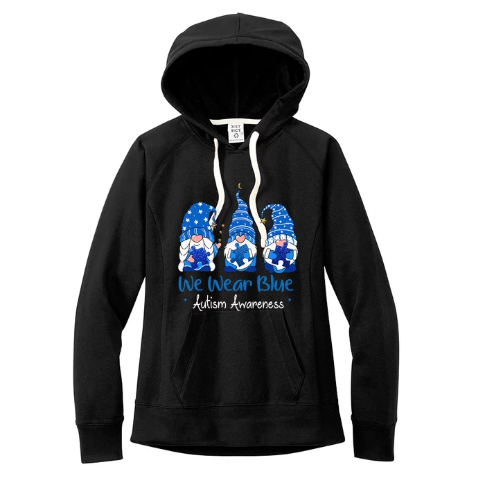 Three Gnomes Holding Blue Puzzle Autism Awareness Women's Fleece Hoodie