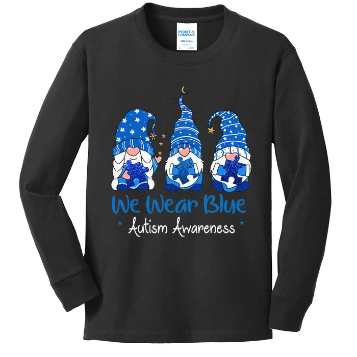 Three Gnomes Holding Blue Puzzle Autism Awareness Kids Long Sleeve Shirt