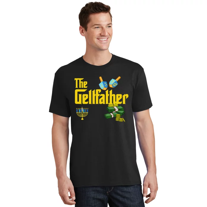 The Geltfather Hanukkah Gelt Dreidel Jewish Dad Menorah T-Shirt