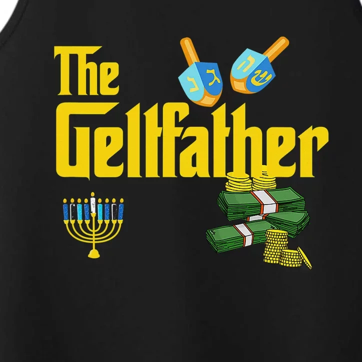 The Geltfather Hanukkah Gelt Dreidel Jewish Dad Menorah Performance Tank