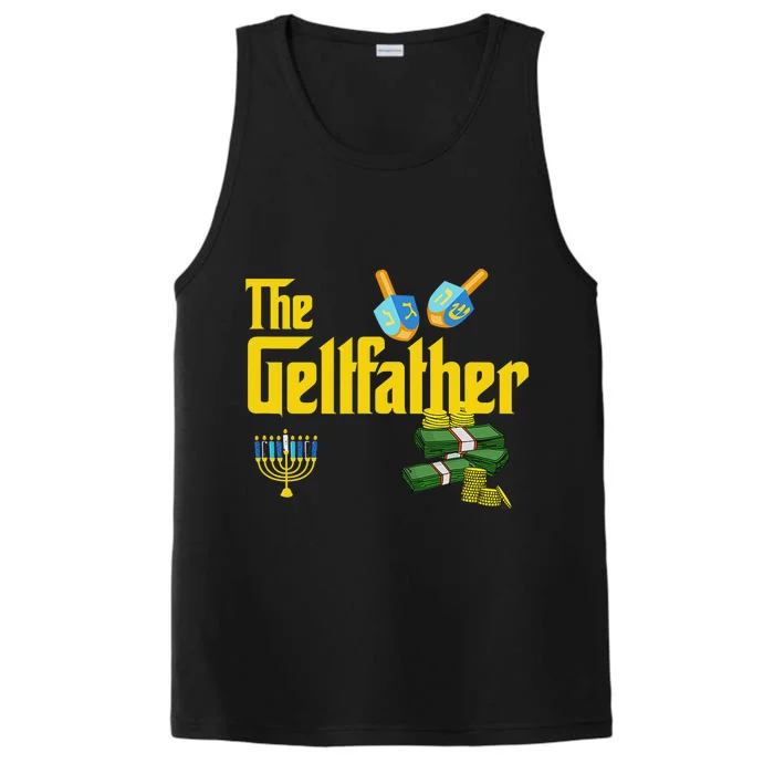 The Geltfather Hanukkah Gelt Dreidel Jewish Dad Menorah Performance Tank