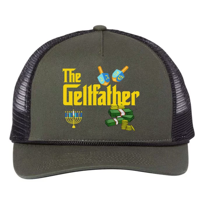 The Geltfather Hanukkah Gelt Dreidel Jewish Dad Menorah Retro Rope Trucker Hat Cap