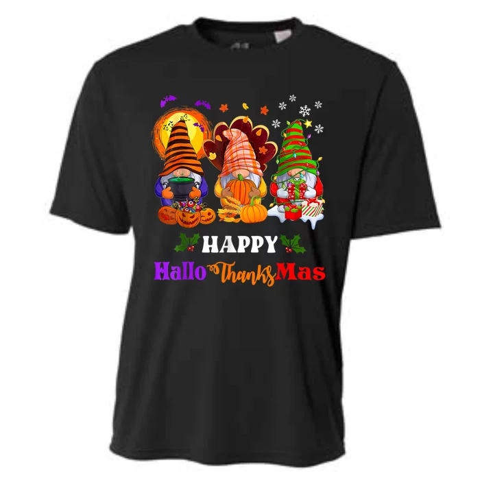 Three Gnomes Halloween Merry Christmas Happy Hallothanksmas Cooling Performance Crew T-Shirt