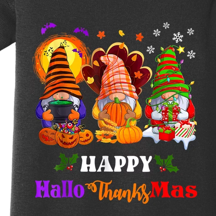 Three Gnomes Halloween Merry Christmas Happy Hallothanksmas Baby Bodysuit