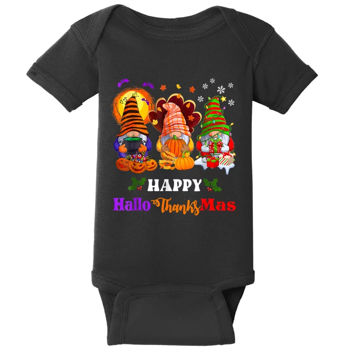 Three Gnomes Halloween Merry Christmas Happy Hallothanksmas Baby Bodysuit